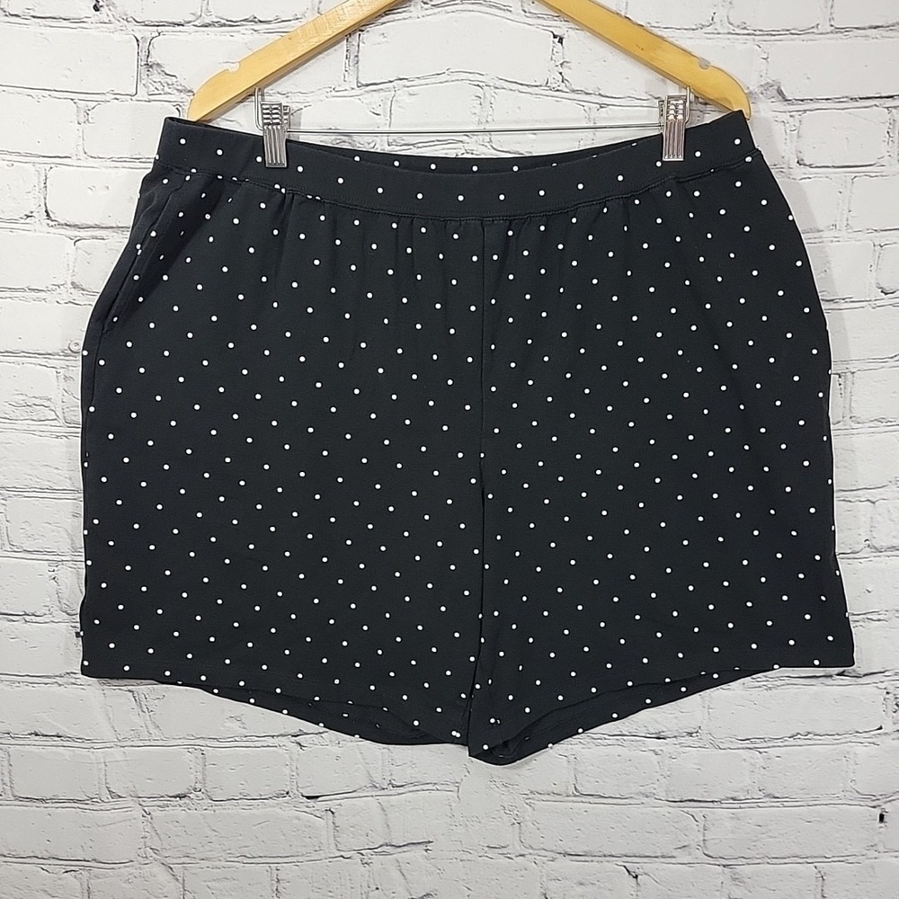 Catherines Suprema Collection Shorts Womens 1X 18/20W Black Dots Pockets Stretch